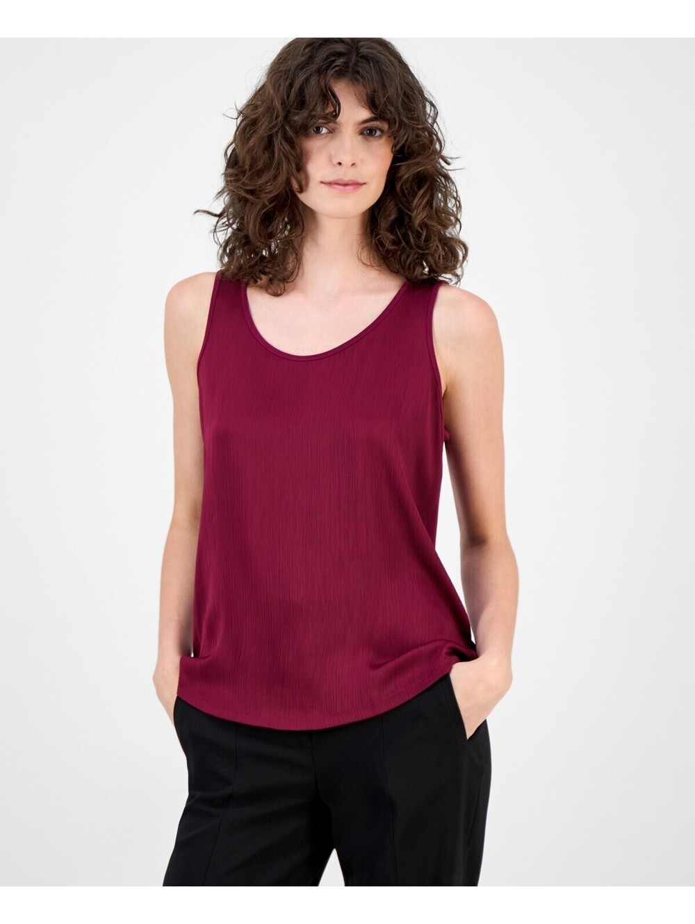 Anne Klein Women's Crinkled Scoop-Neck Sleeveless Top - Chianti L